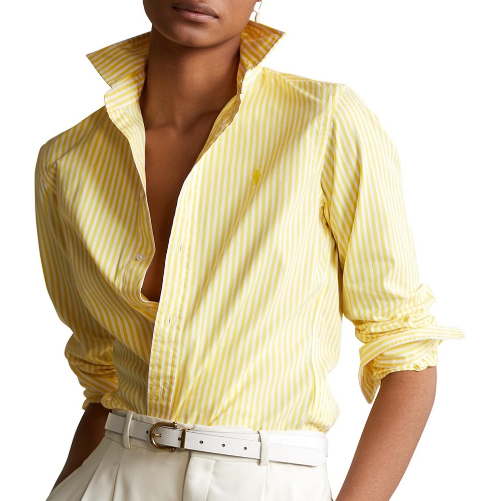 Polo Ralph Lauren Sz 4 Yellow Stripe Classic Fit Cotton Shirt